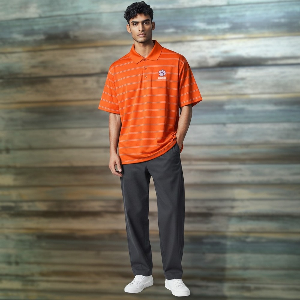 Antigua Clemson Tigers Alumni Polo Large Orange NWT Striped Deluxe 100874